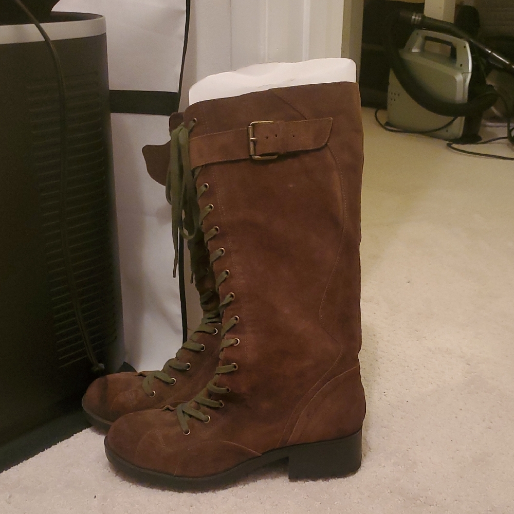 Lace-Up Brown Suede Boots